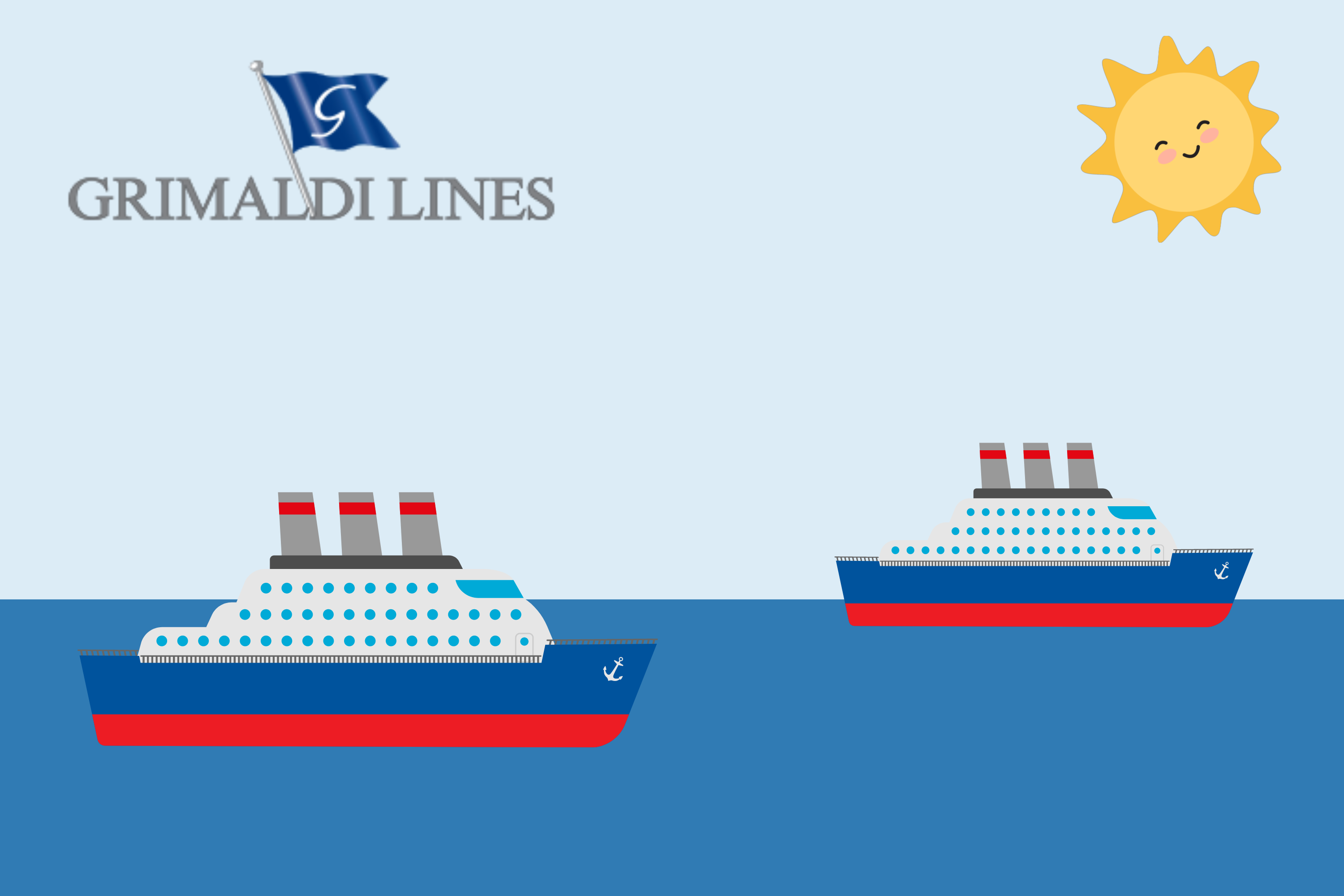 Immagine stilizzata di due navi della compagnia Grimaldi Lines in mezzo al mare